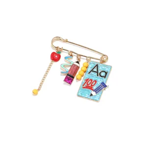 INS Schulabschluss Saison Brosche süßer Apfel Bleistift Buchstaben Abzeichen Emaille Schmuck