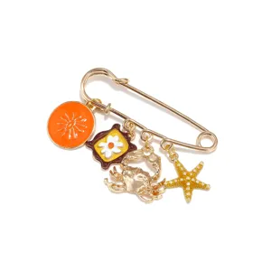 Jolie broche style océan en alliage avec soleil fleur étoile de mer crabe pour femme