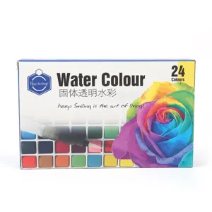 24 colors solid watercolor paint set with water brush portable art student supplies