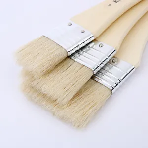 Lot de 3 pinceaux plats avec poils naturels et manches en bois pour peinture acrylique et à l'huile.