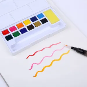 Solid watercolor paint set portable watercolor pan with water brush pen for kids painting