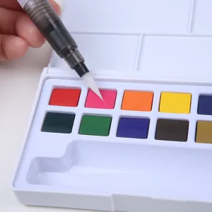 Solid watercolor paint set with water brush and palette box, ideal for beginner art and painting.