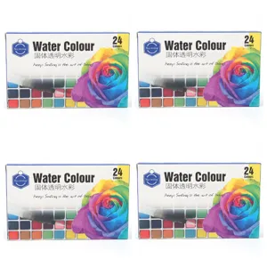 24 colors solid watercolor paint set with water brush for beginner kids painting and art drawing