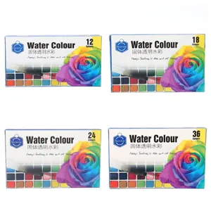 Solid watercolor paint set with brush, 12/18/24/36 colors for kids and beginners art painting.