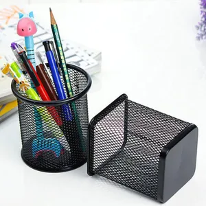 Black metal mesh pen holder desktop organizer office school supplies storage cup container