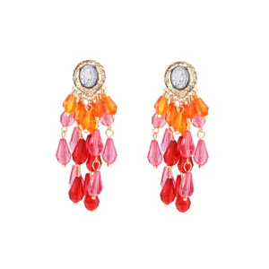 ZA luxury style long acrylic tassel earrings, sparkling crystal and colorful drop beads.