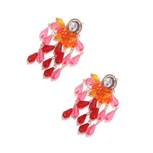 Elegant long acrylic tassel earrings, colorful drop crystal rhinestone party jewelry for women.