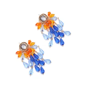 Gorgeous long crystal acrylic tassel statement drop earrings for women party fashion jewelry.