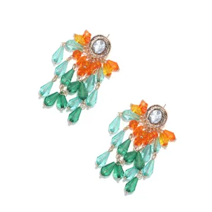 Colorful crystal long tassel earrings acrylic drop dangle earrings for women fashion party jewelry