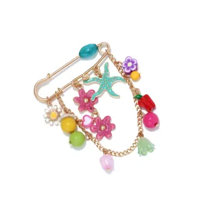 Colorful enamel starfish flower safety pin brooch cute fashion waist pin accessory