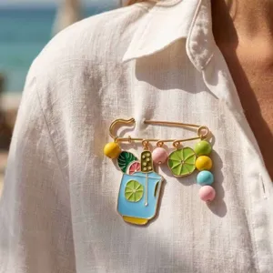 Broche Coupe de Boisson au Citron Vert Huile d'Émail Femmes Été Tranche de Fruit Perles Alliage Épinglette Taille Ajustable