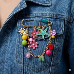 INS Trendy Starfish Chili Flower Brooch Pin For Women Alloy Colorful Enamel Safety Pin Waist Pin Clothing Accessories