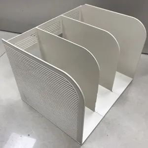 White plastic 3-tier desktop bookend file organizer for office and study organization.