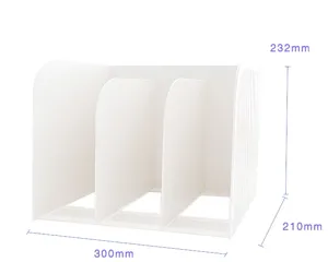 White 3-tier desktop bookend file organizer plastic bookshelf storage rack 300x210x232mm