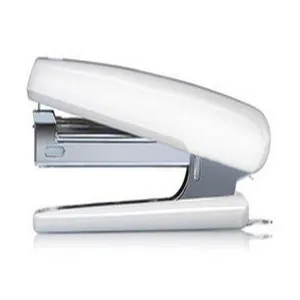 Portable mini desktop stapler in white and silver compact office stationery item