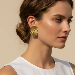 Orecchini a Bottone a Spirale Geometrica in Lega di Lusso Stile Euro-Americano da Donna Orecchini a Cerchio Aperto Irregolari Gioielli