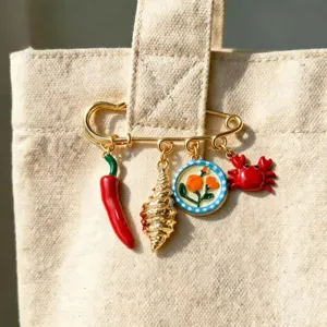 Broche Épingle de Sûreté en Alliage de Zinc Émail Piment Crabe Fleur pour Femme Bijoux Fait Main Accessoire Cadeau Mignon