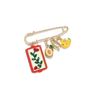 Cute summer beach alloy enamel brooch featuring rose, melon, turtle and yellow fish charms.