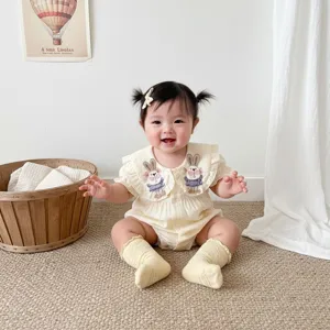 Neonata Cotone Manica Corta Colletto Peter Pan Carino Coniglio Tuta Neonato Principessa Estate Jumpsuit