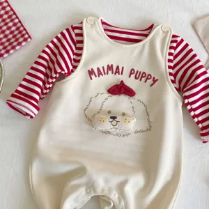 Lindo mameluco de dibujos animados para bebé, mono de manga larga con estampado de cachorro.