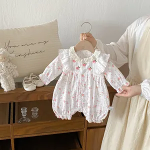 Adorable combinaison bébé fille en coton fleuri manches longues printemps été