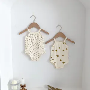 Baby summer strap romper sleeveless jumpsuit infant cotton crawling clothes cute floral print