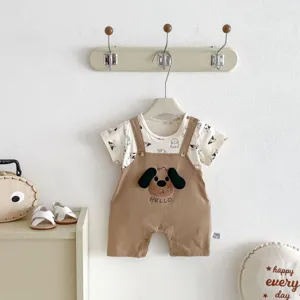 Infant baby summer short sleeve fake two-piece romper cute puppy design casual clothing