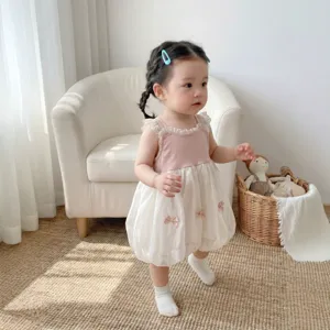Bambina Senza Maniche Fiocco Maglia Abito Smanicato Infante Carino Principessa Abito Gonfio Misto Cotone Abiti da Festa Estiva