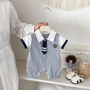 Baby Boys Short Sleeve Romper Preppy Style Polo Collar Cotton Bodysuit Summer Infant Newborn Clothes