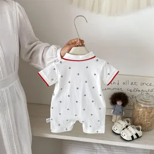 Newborn baby boy short sleeve polo collar romper cute anchor print casual summer infant clothing