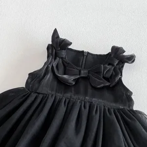 Vestido de princesa de malla negra de verano para bebé niña con lazo lindo fiesta