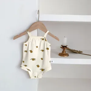 Cute baby summer sleeveless romper infant cotton onesie with cute fruit print casual wear