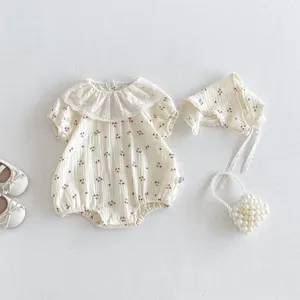 Infant baby summer cotton floral romper lace collar bodysuit newborn cute clothes set