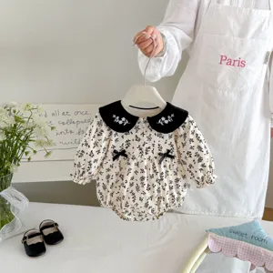 Bebé mameluco floral manga larga body con lindo cuello de muñeca para las niñas