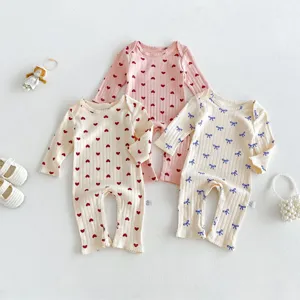 Newborn baby long sleeve cotton romper cute heart and bow print infant baby clothing