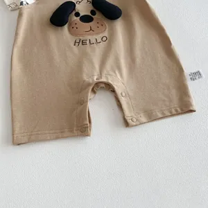 Close-up detail of the summer baby romper, featuring cute 3D dog ears embroidery and soft fabric.