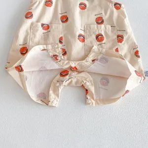 Cute summer baby sleeveless romper with cartoon burger print, comfy cotton baby bodysuit.
