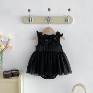 Bebé verano negro lazo tul vestido infante linda princesa romper para niña pequeña ropa