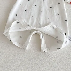 Infant baby anchor print romper detail shot short sleeve crawler summer baby clothes