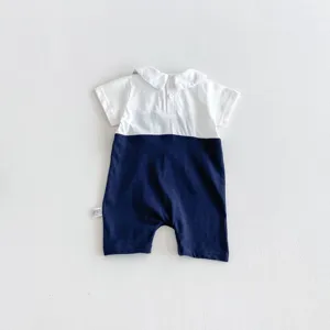 Baby short sleeve romper color block contrast collar newborn summer infant crawler jumpsuit