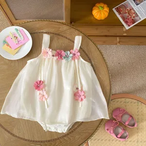 Neonato Neonata Estate Cotone Senza Maniche Tutina Abito Carino 3D Floreale Neonato Bodysuit Bambino Principessa Festa Vestiti