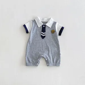 Cute baby short sleeve polo romper for summer infant preppy style adorable bodysuit clothing.
