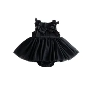 Vestido de princesa de tul negro para bebé niña con lazos bonitos para el verano.