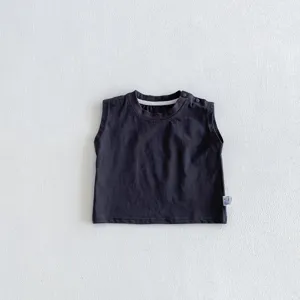 Baby infant sleeveless solid color top summer cotton t-shirt with shoulder snap buttons