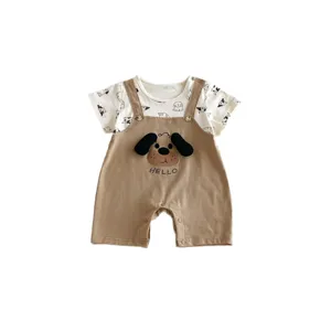 Cute infant baby short sleeve romper fake two-piece summer cartoon puppy infant clothes