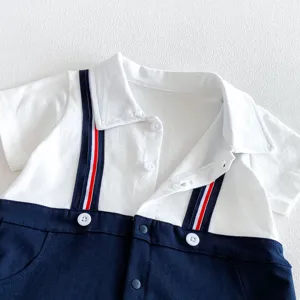 Sommer Baby Jungen Kurzarm Strampler Details, Gentleman Stil Patchwork Baby Einteiler.