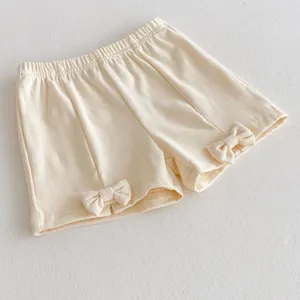 Cute bow rib-knit toddler girls shorts detail summer thin casual kids pants new