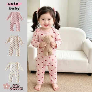 Infant Baby Girls Long Sleeve Romper 100% Cotton Cute Heart Bow Print Newborn Bodysuit Fall Winter Children Clothing