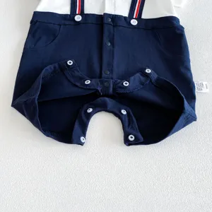 Baby Jungen Sommer kurzarm Strampler Gentleman Spleiß Jumpsuit Kleinkind Detailansicht