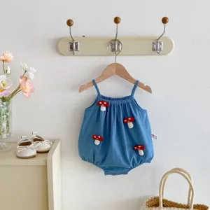 Lindo mameluco de verano para bebé con diseño de hongos, body de algodón ligero para niña.